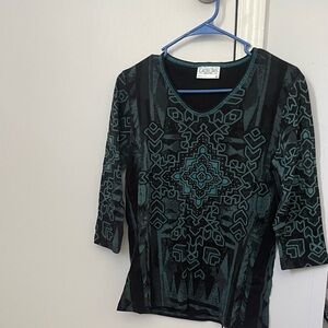 Made in USA Cactus Bay 3/4 Sleeve Cotton Top with Rhinestones